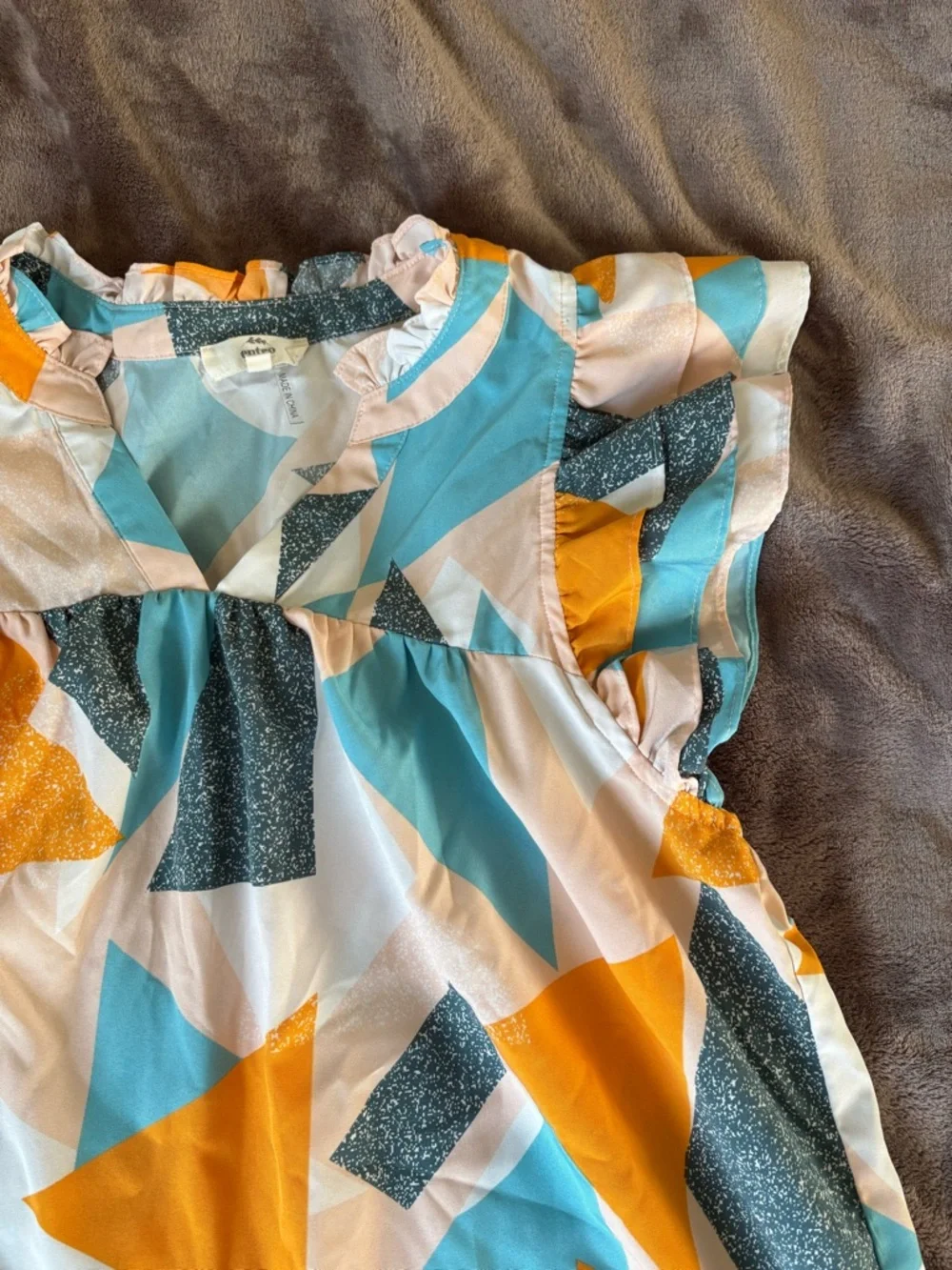 Entro Spring Abstract Geometric Spring Blouse Top Yellow & Blue - Picture 4 of 5
